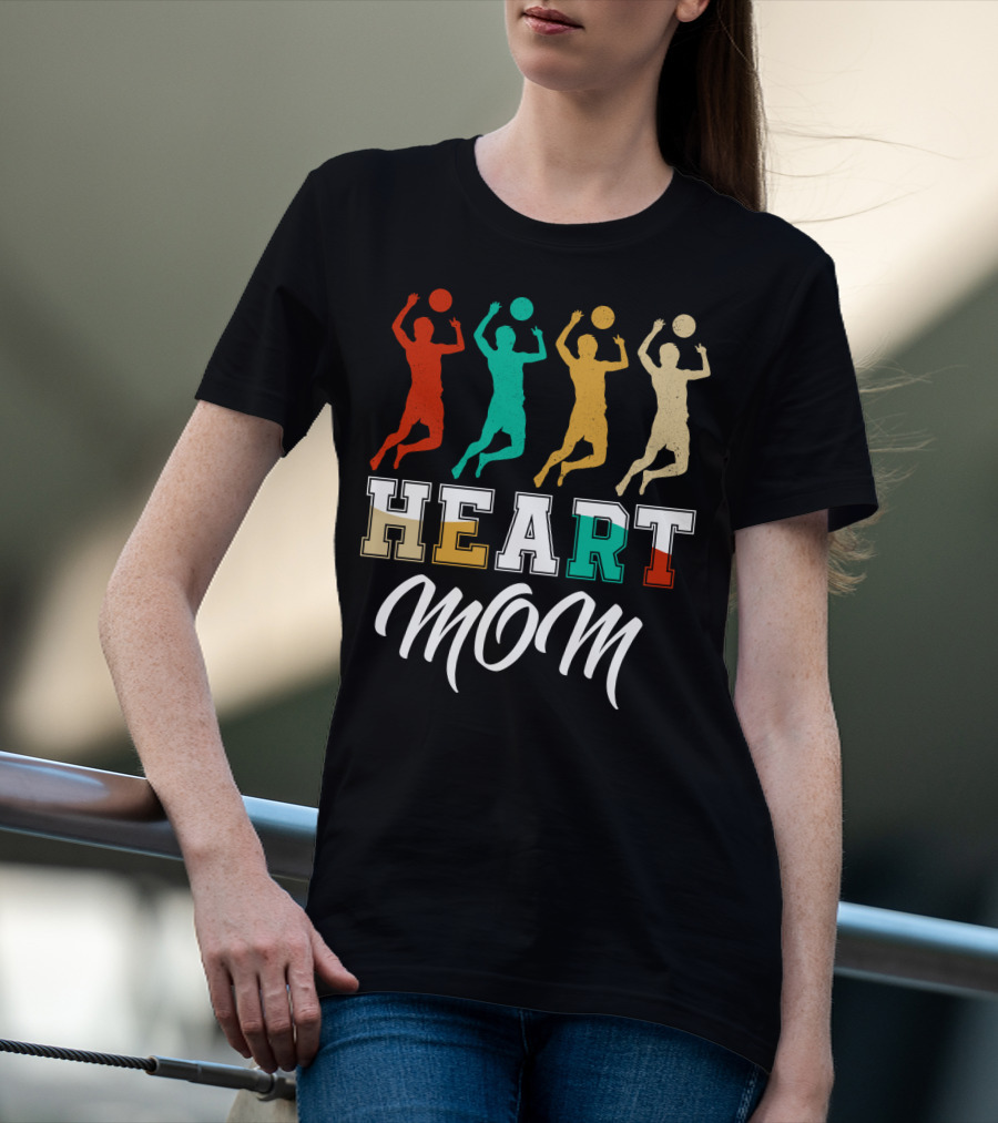 Volleyball Heart Mom Retro Silhouette Players T-Shirt