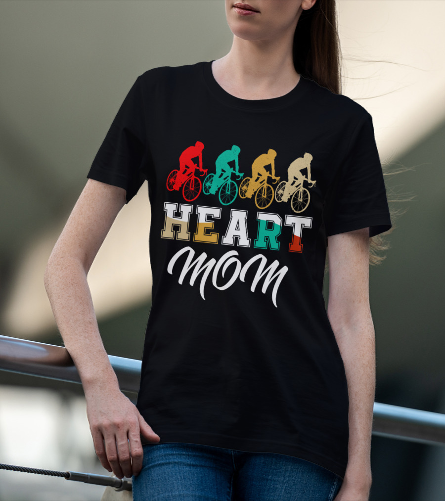 Cycling Heart Mom Colorful Biking T-Shirt