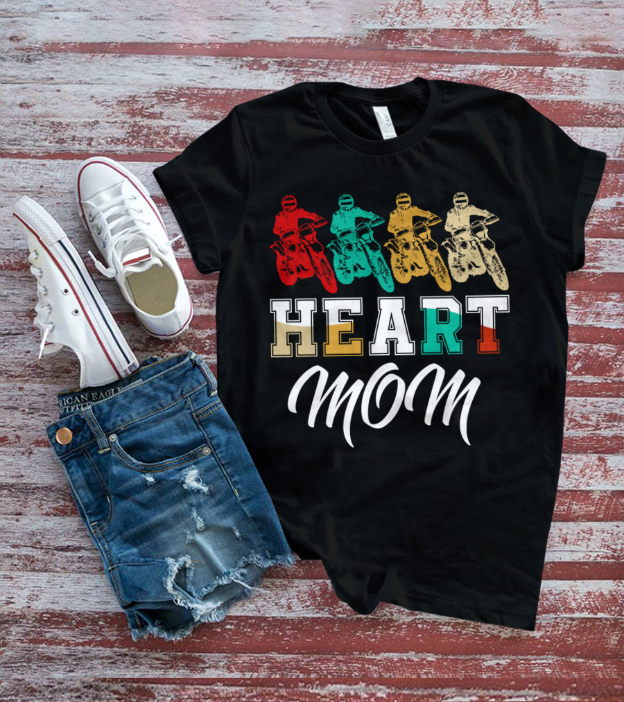 Heart Mom Dirt Bike Racing T-Shirt