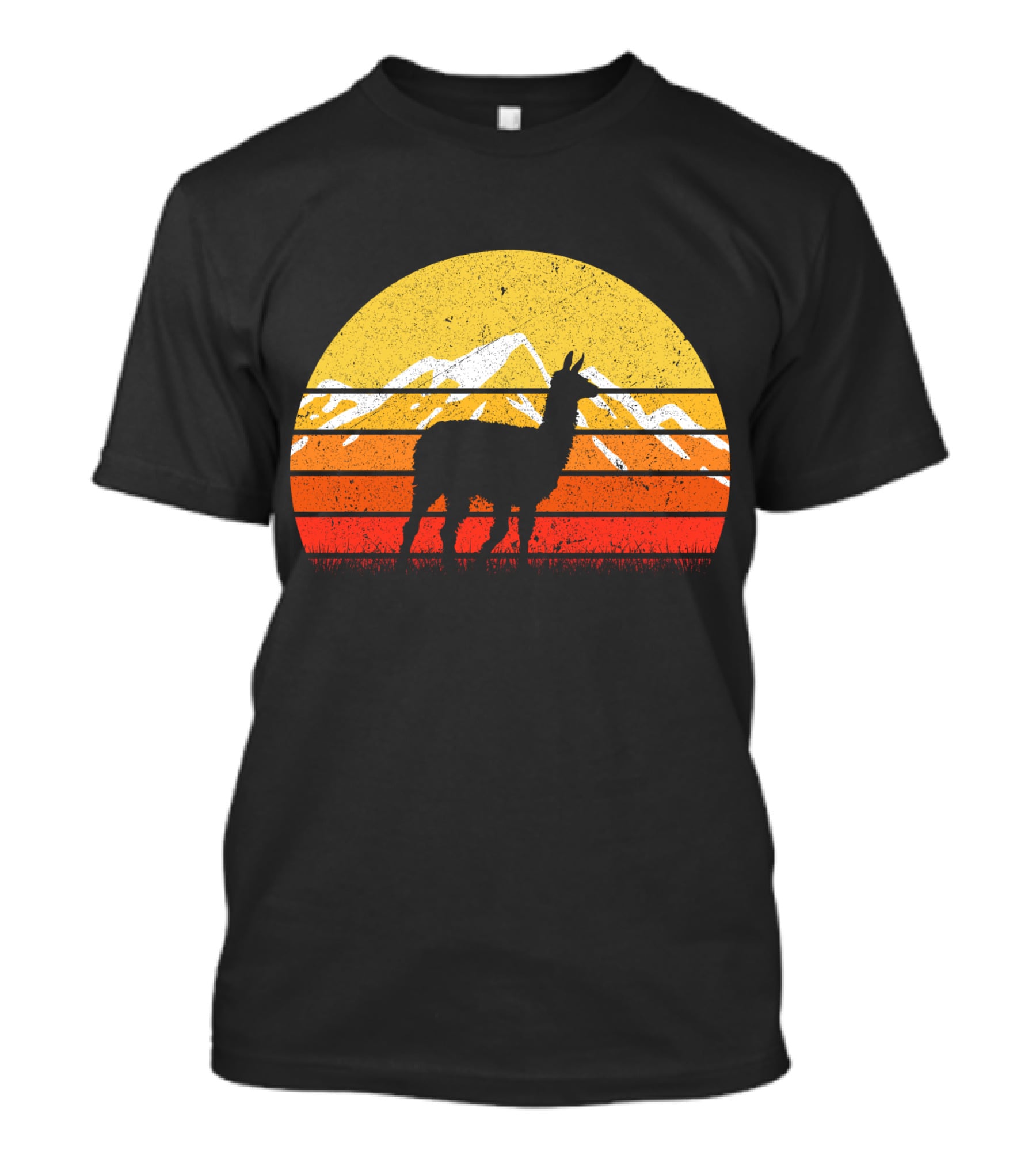 Retro Vintage Alpaca Silhouette Sunset Mountain Scene T-Shirt