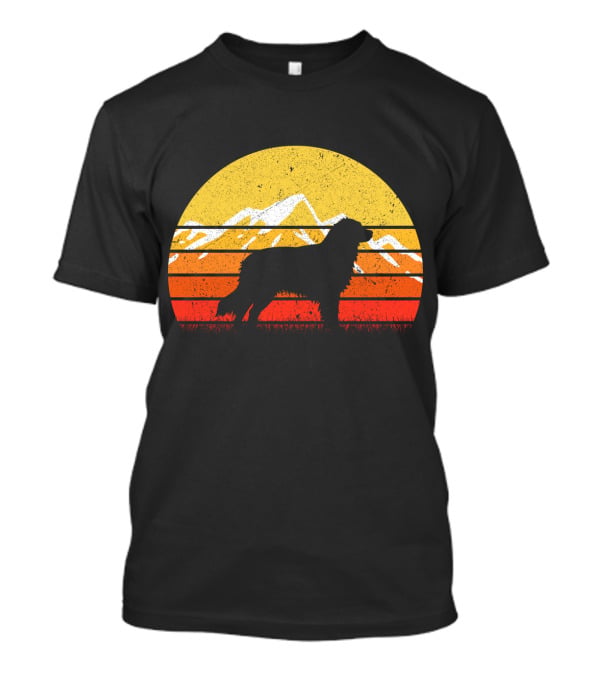 Retro Vintage Australian Shepherd Dog Silhouette Sunset Mountain Scene T-Shirt