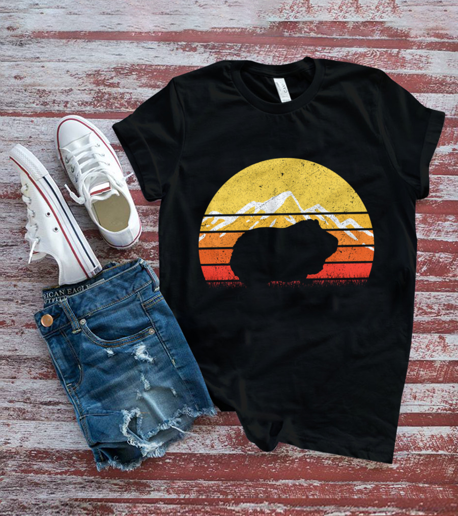 Retro Vintage Guinea Pig Silhouette With Mountain Sunset T-Shirt