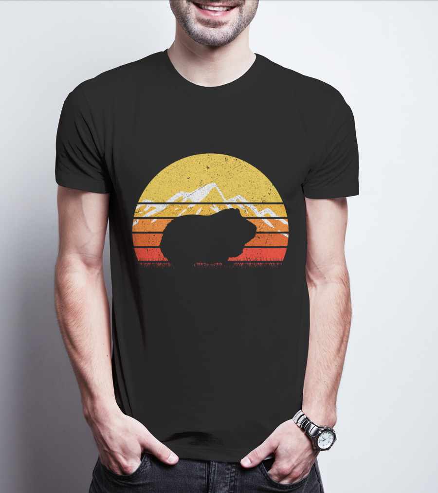 Retro Vintage Guinea Pig Silhouette With Mountain Sunset T-Shirt