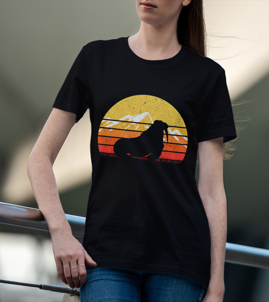 Retro Vintage Walrus Sunset Mountains T-Shirt