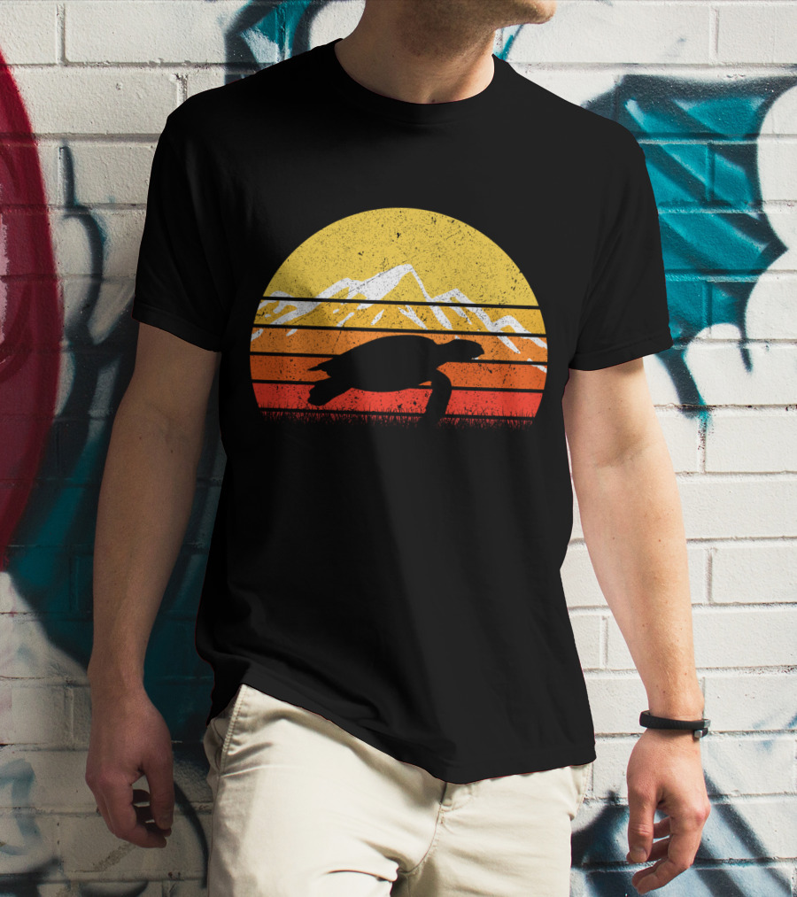 Retro Vintage Sea Turtle Sunset Mountain T-Shirt