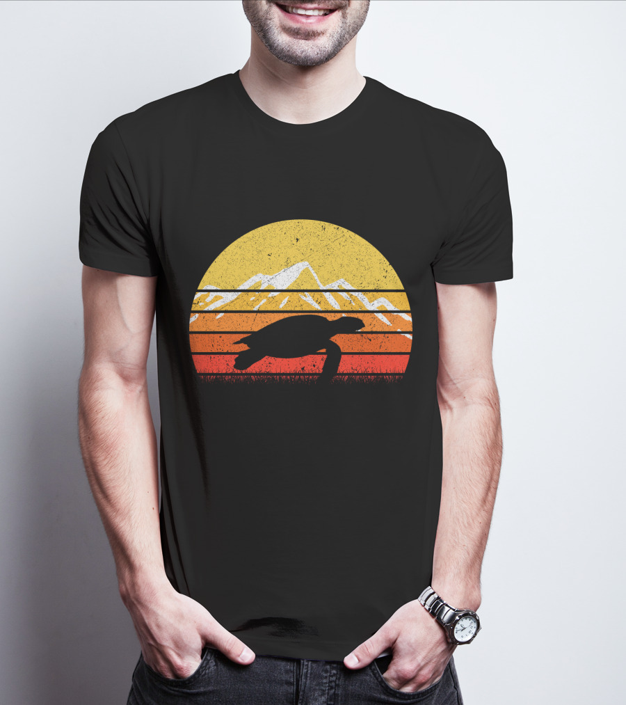 Retro Vintage Sea Turtle Sunset Mountain T-Shirt