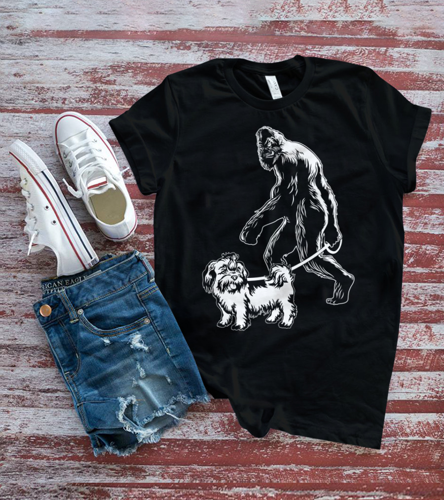 Bigfoot Walking Shih Tzu Dog T-Shirt