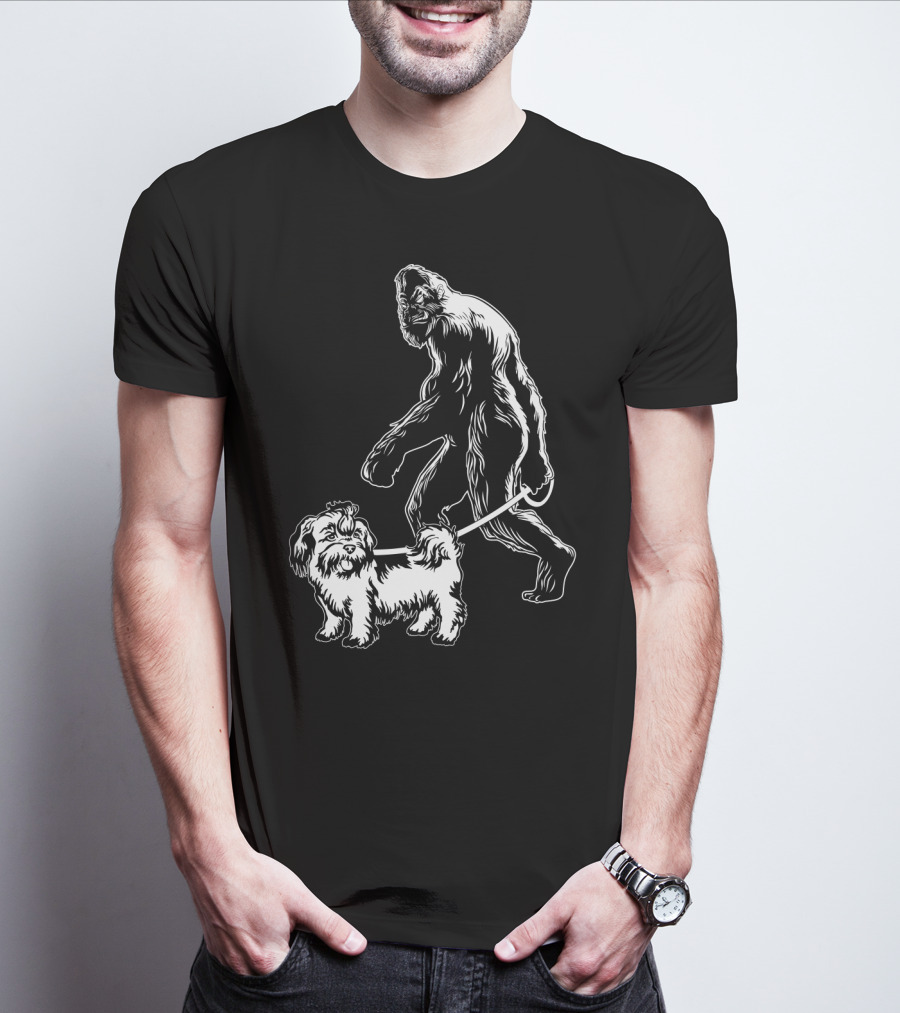 Bigfoot Walking Shih Tzu Dog T-Shirt