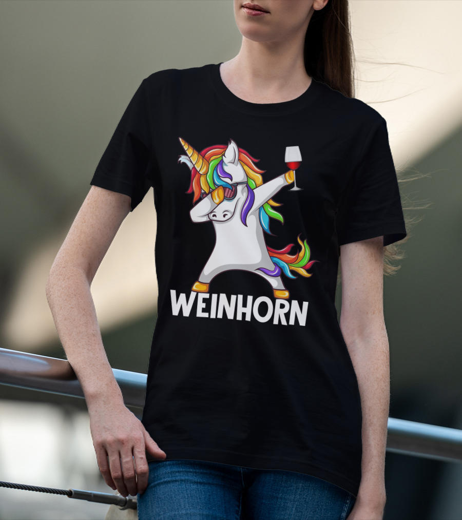 Weinhorn Dabbing Einhorn With Wine Glass T-Shirt