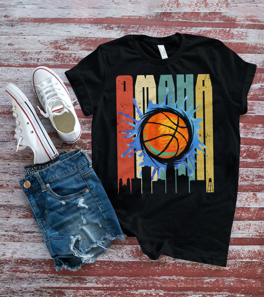 Omaha Basketball Skyline Vintage Splatter T-Shirt