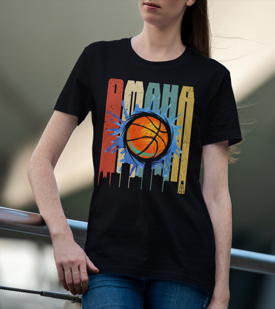 Omaha Basketball Skyline Vintage Splatter T-Shirt