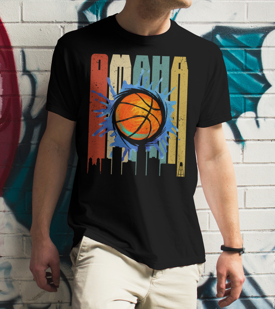Omaha Basketball Skyline Vintage Splatter T-Shirt