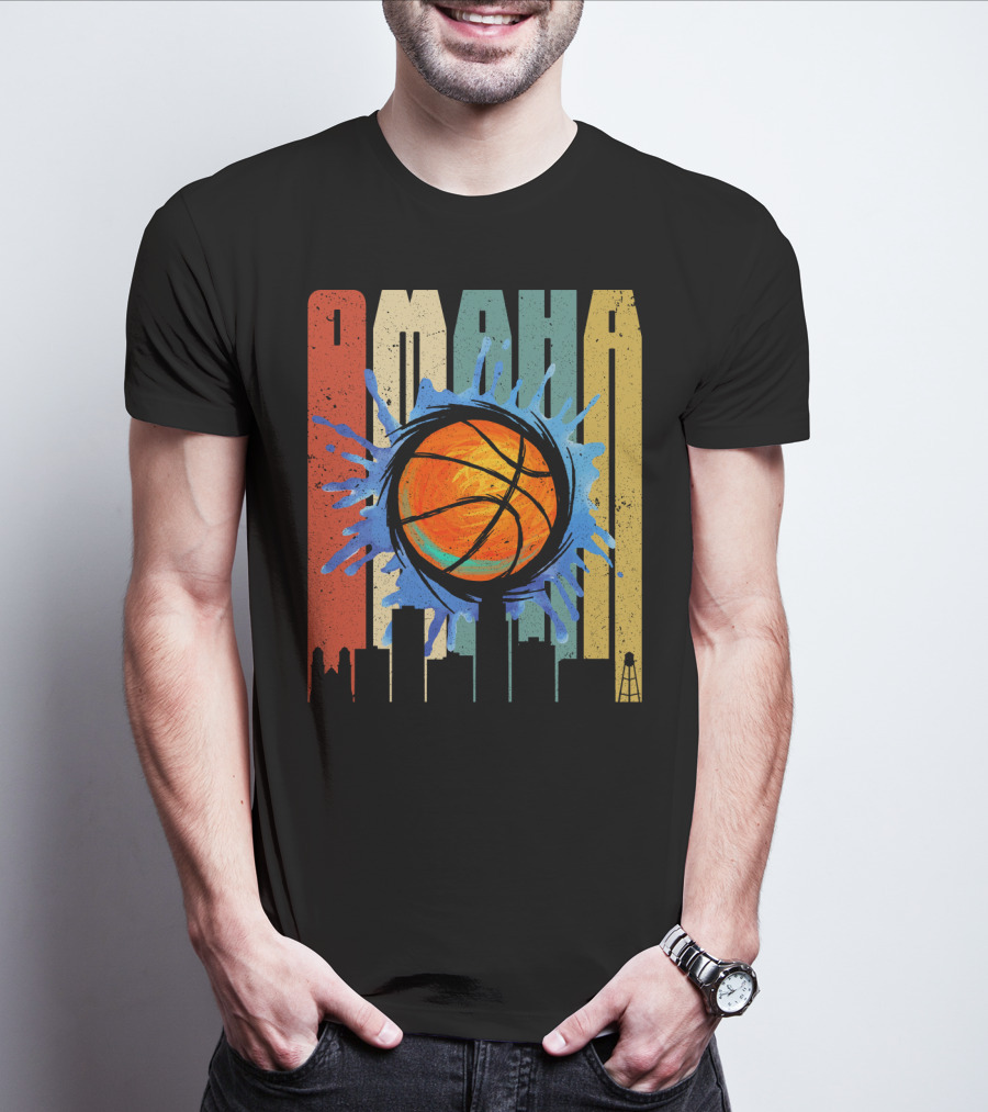 Omaha Basketball Skyline Vintage Splatter T-Shirt