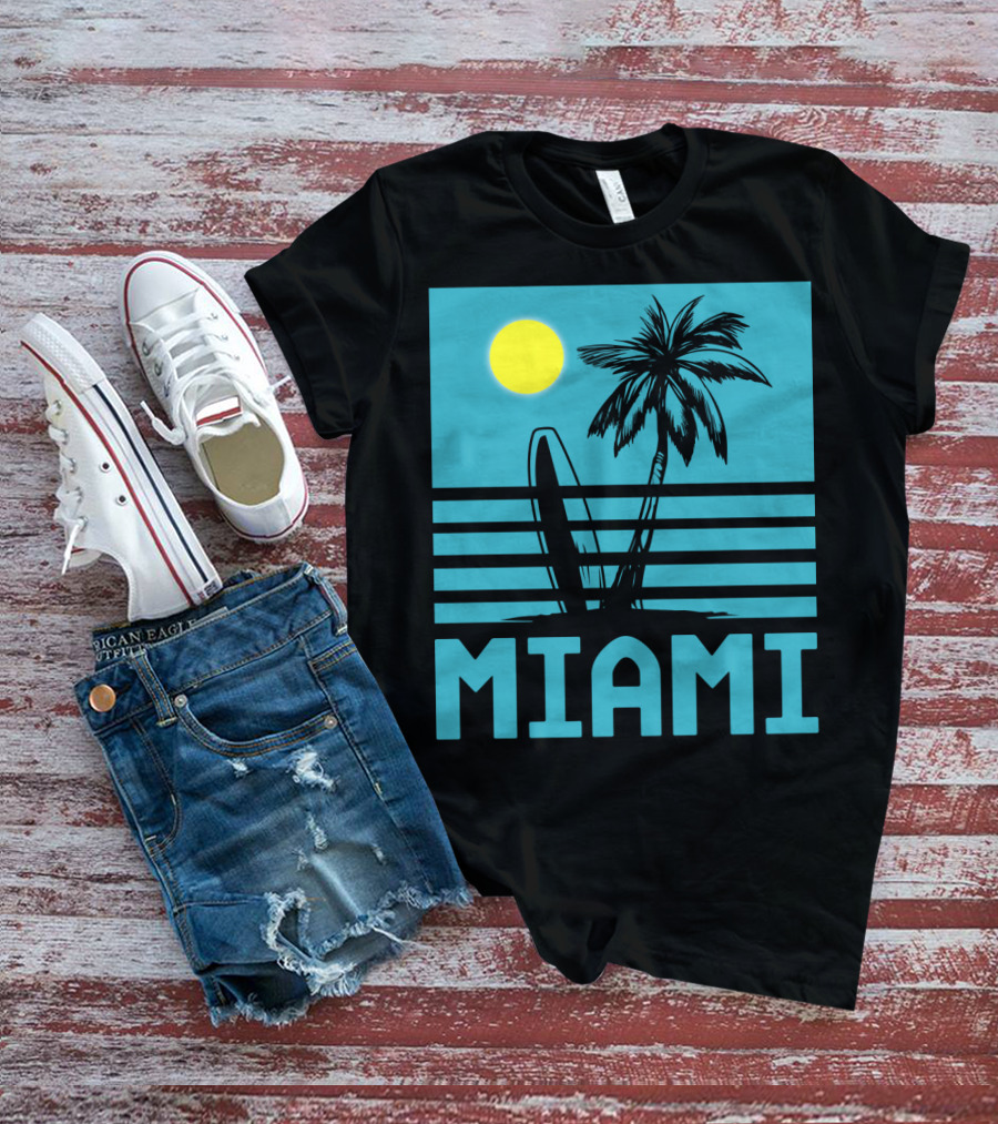 Miami Surf Palm Sunset Retro T-Shirt