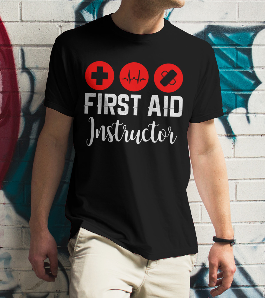 First Aid Instructor Cross Heartbeat Bandage Red Icons T-Shirt