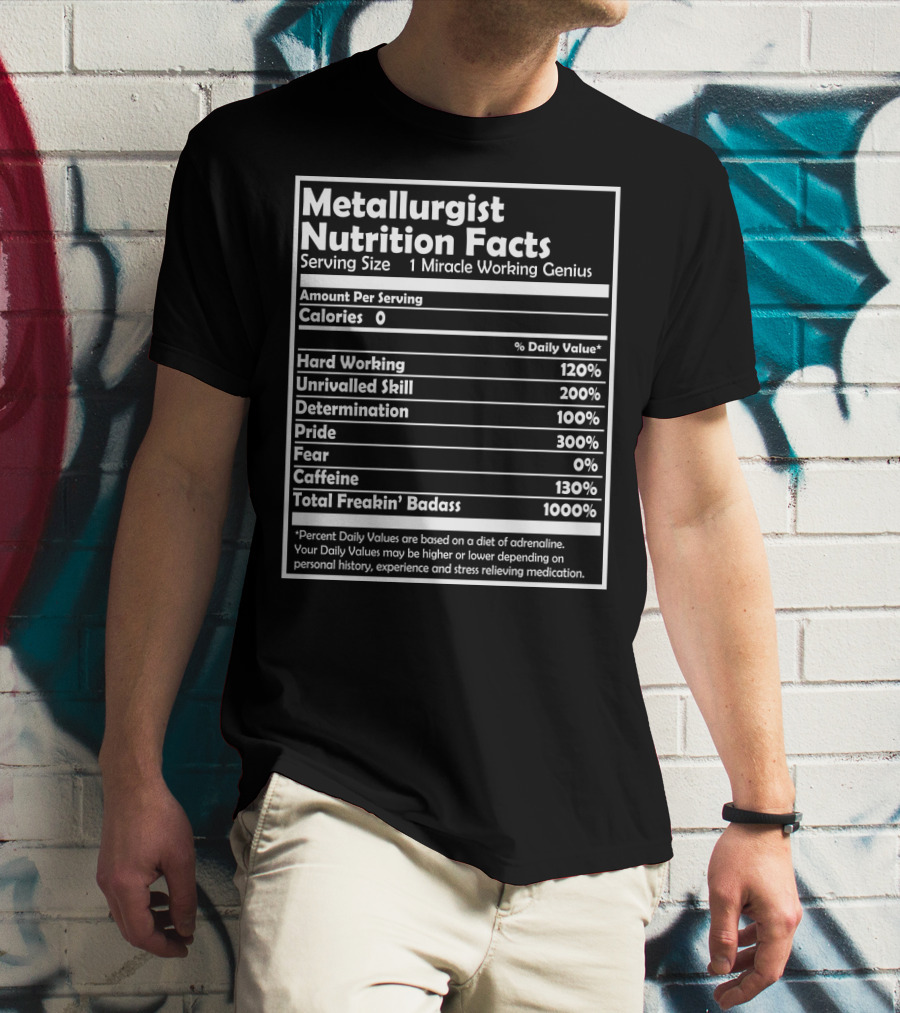 Metallurgist Nutrition Facts Miracle Working Genius 1000 Percent Freakin' Badass T-Shirt