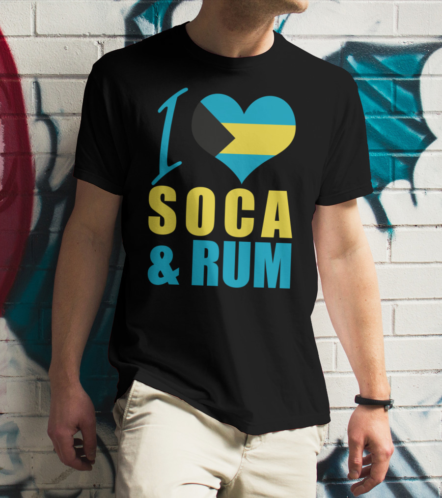 I Love Soca And Rum Bahamas Flag Heart T-Shirt