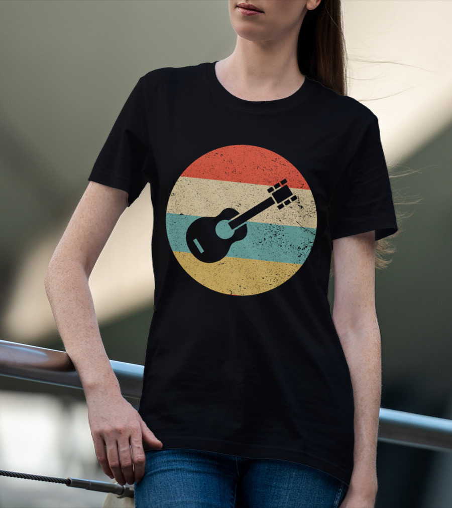 Vintage Retro Guitar Silhouette With Striped Circle T-Shirt