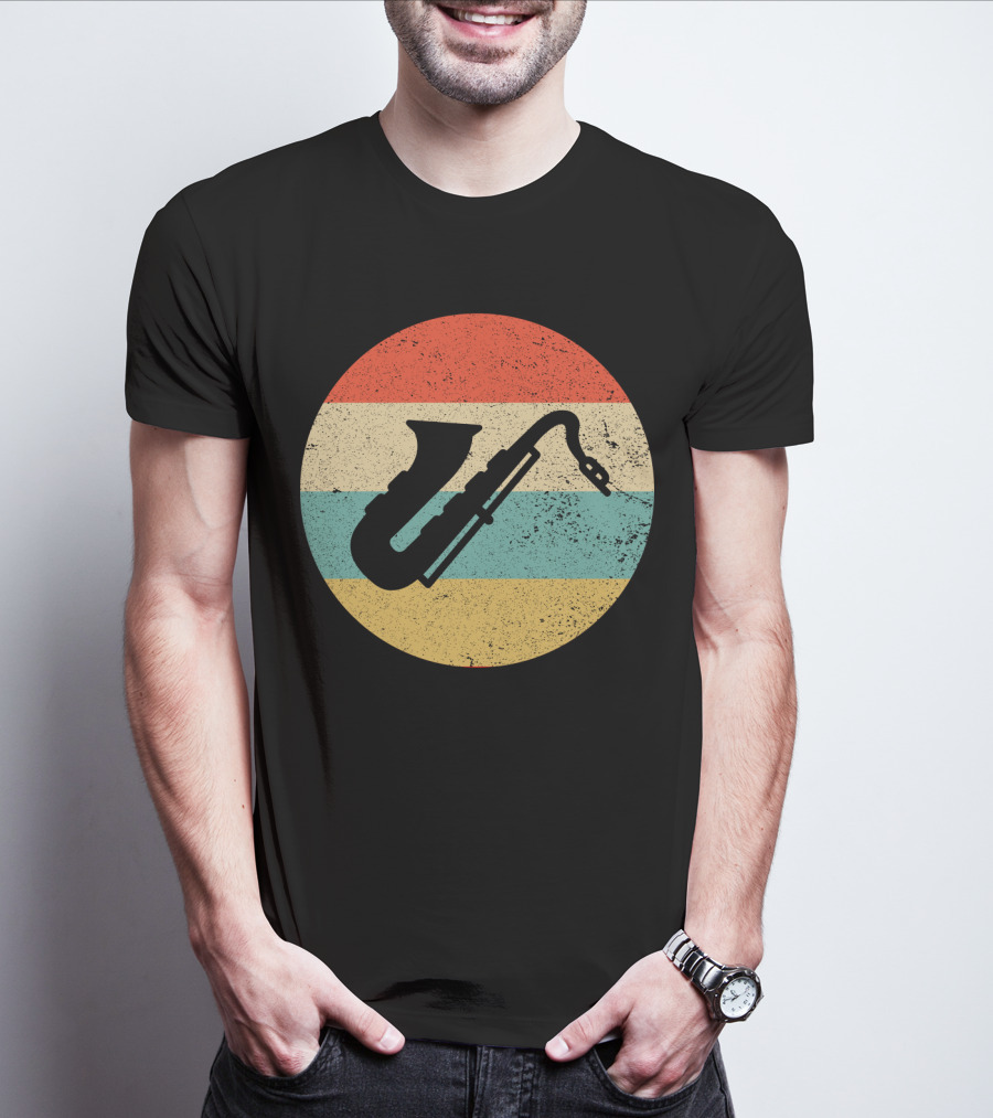 Retro Saxophone Circle Stripes Vintage T-Shirt