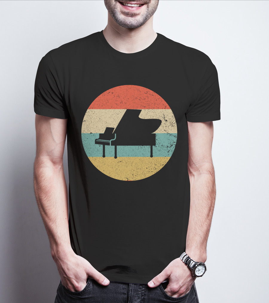 Vintage Retro Piano Silhouette With Stripes T-Shirt
