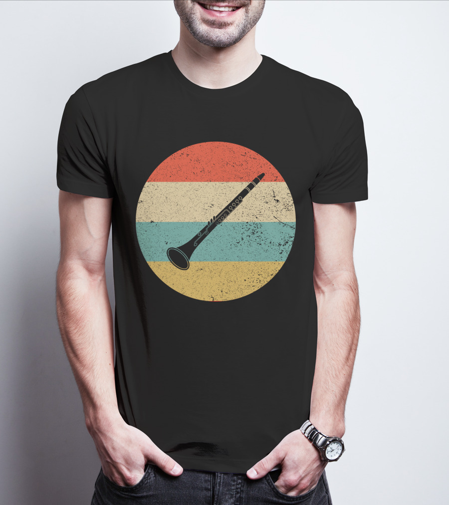 Vintage Retro Oboe Circle With Distressed Stripes T-Shirt