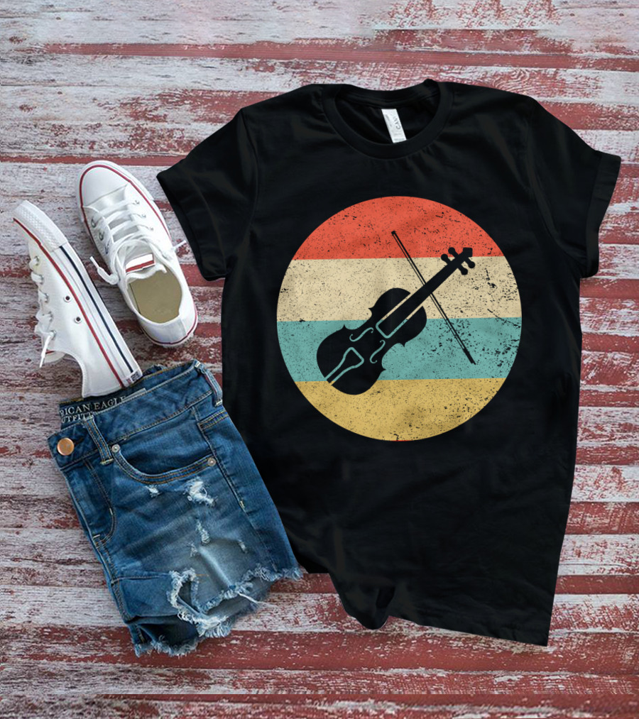 Vintage Retro Violin Circle With Stripes T-Shirt