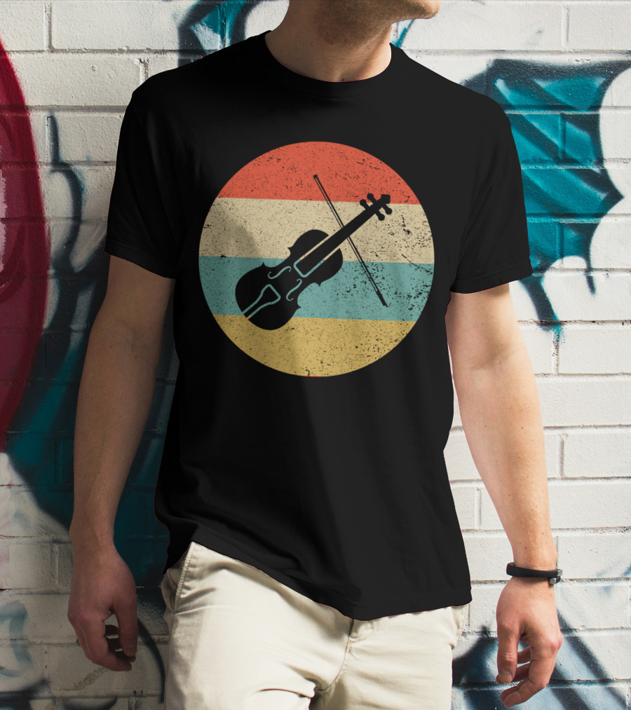 Vintage Retro Violin Circle With Stripes T-Shirt