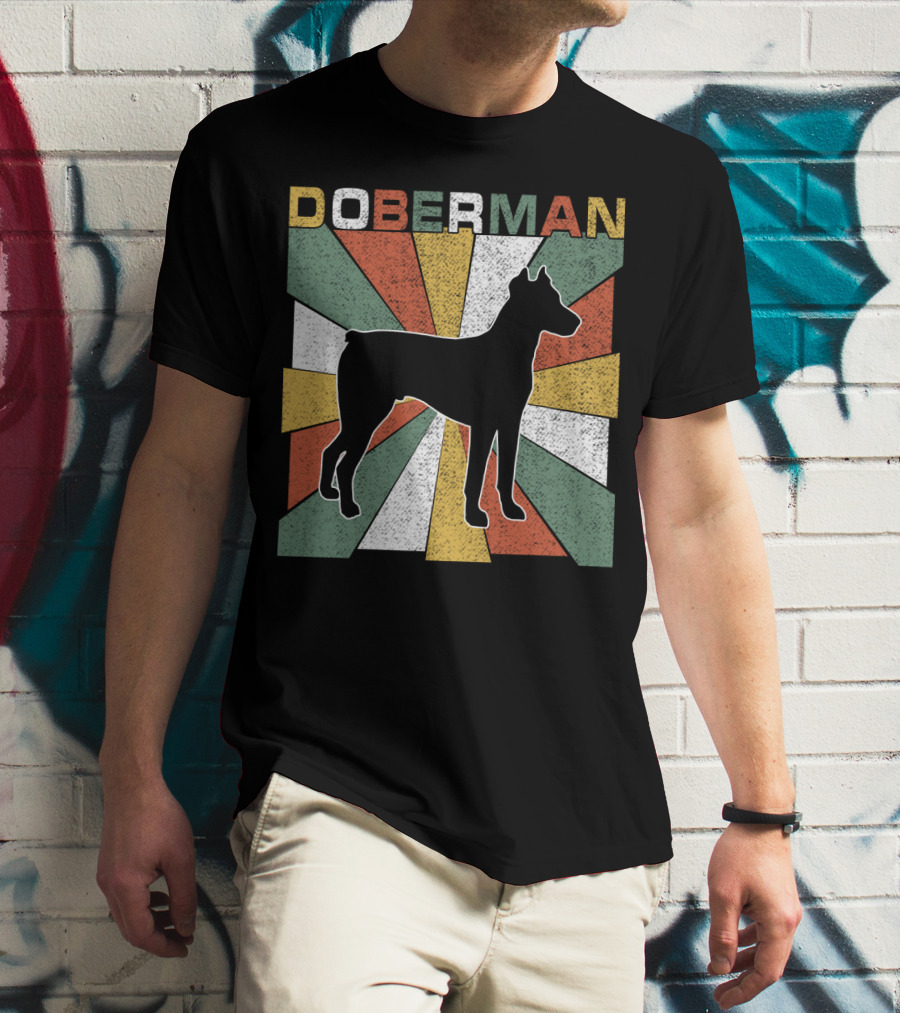 Doberman Retro 70s Silhouette Vintage Colors T-Shirt
