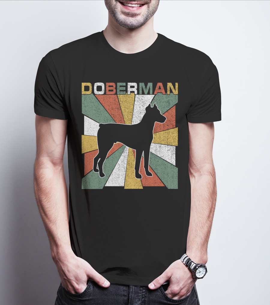 Doberman Retro 70s Silhouette Vintage Colors T-Shirt