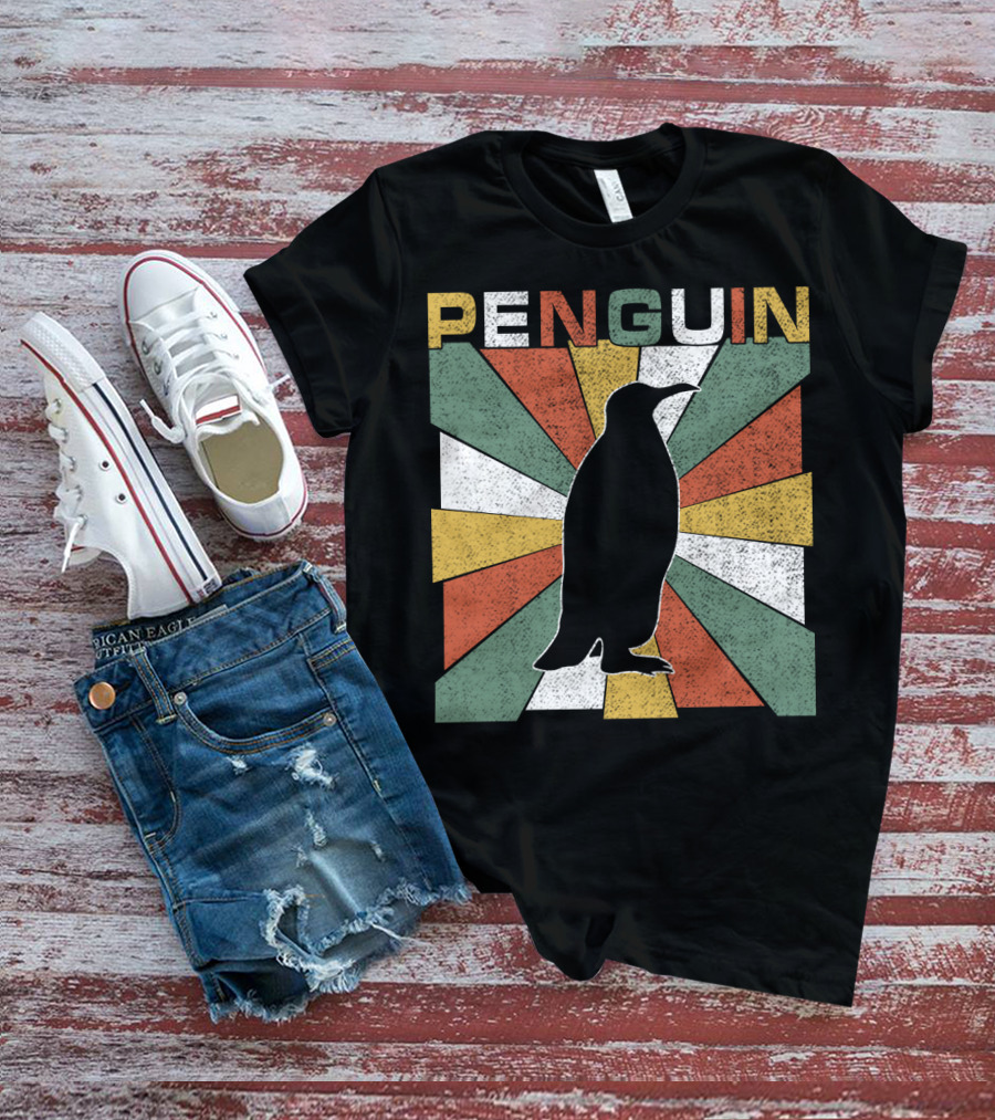 Penguin 70s Silhouette Vintage Retro Sunburst T-Shirt