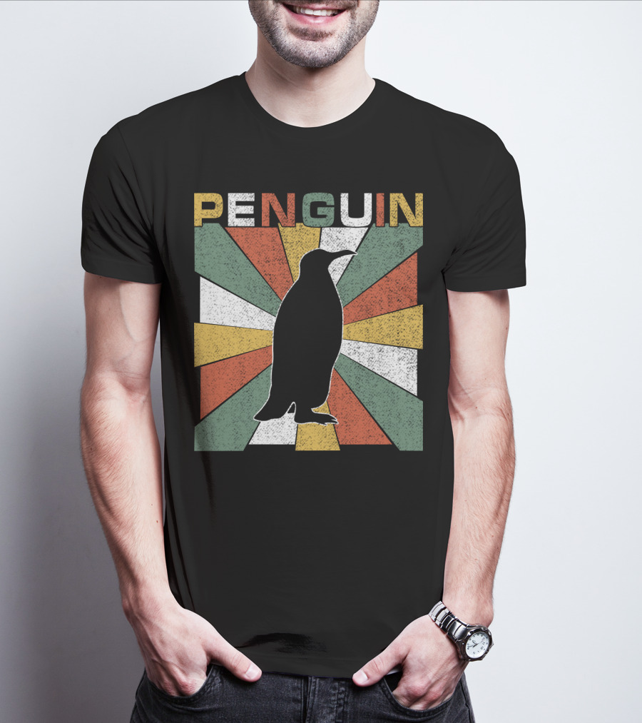 Penguin 70s Silhouette Vintage Retro Sunburst T-Shirt
