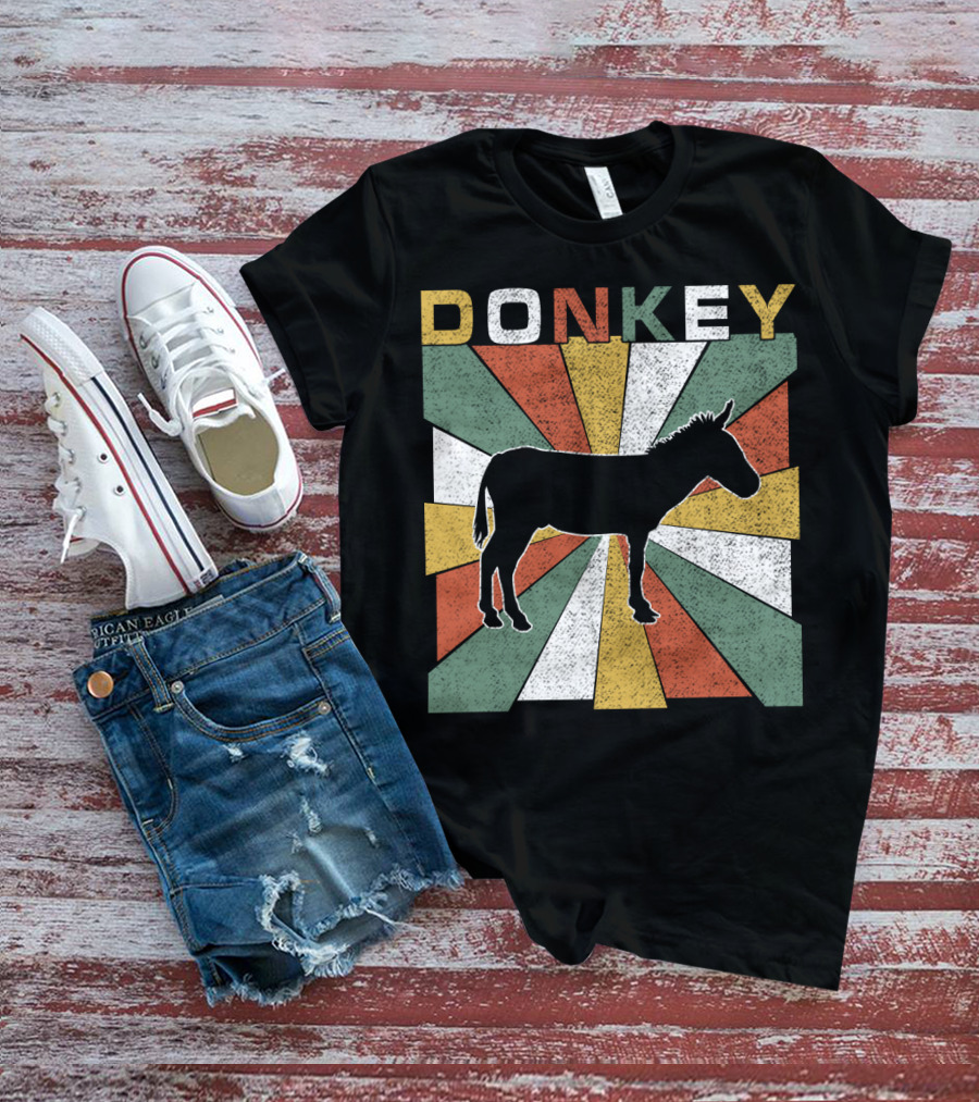 DONKEY Retro 70s Vintage Silhouette Colorful Stripes T-Shirt