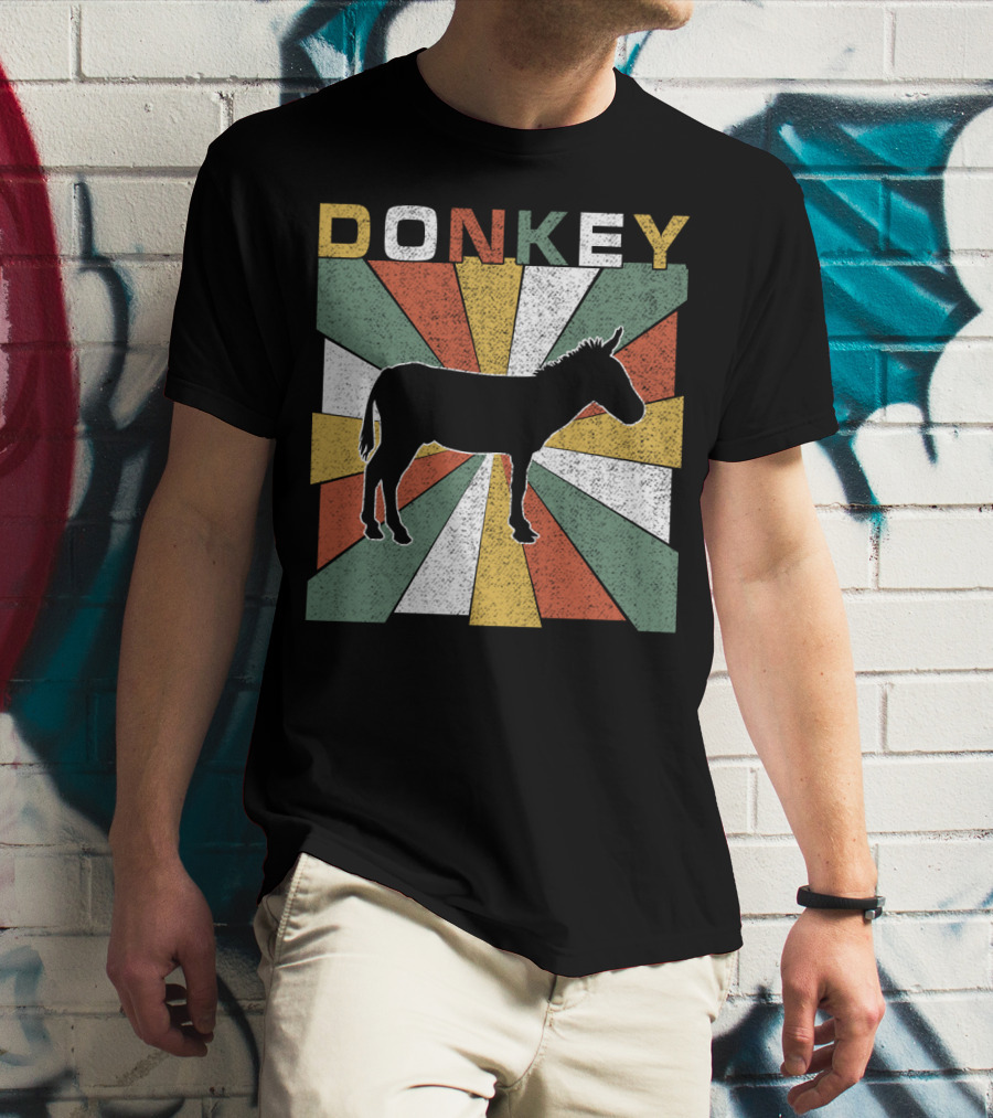 DONKEY Retro 70s Vintage Silhouette Colorful Stripes T-Shirt