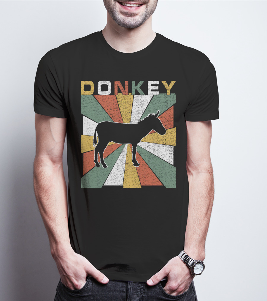 DONKEY Retro 70s Vintage Silhouette Colorful Stripes T-Shirt