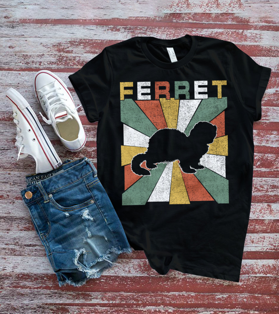 Ferret Vintage Silhouette With Retro 70s Sunburst T-Shirt