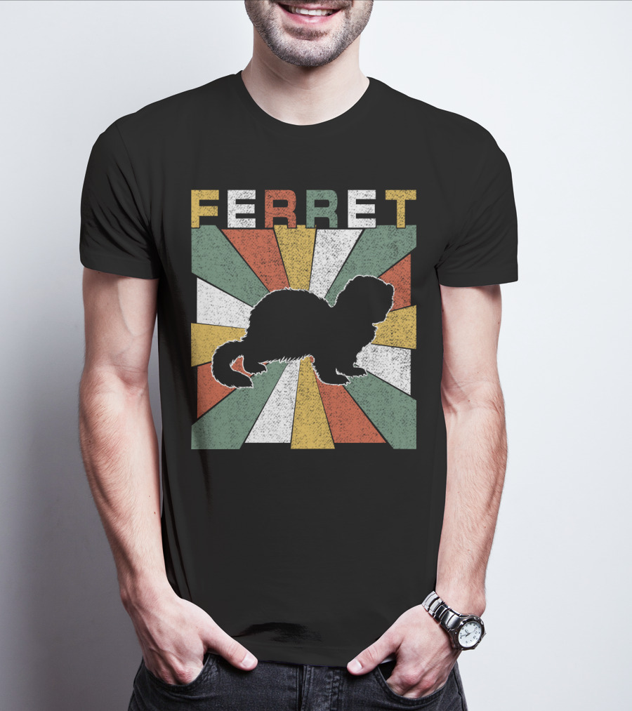 Ferret Vintage Silhouette With Retro 70s Sunburst T-Shirt