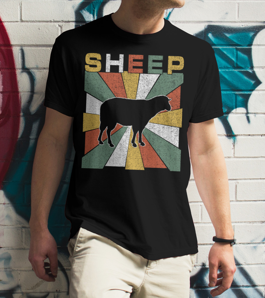 Sheep Retro 70s Vintage Silhouette Sunburst T-Shirt