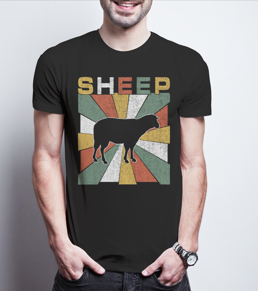 Sheep Retro 70s Vintage Silhouette Sunburst T-Shirt