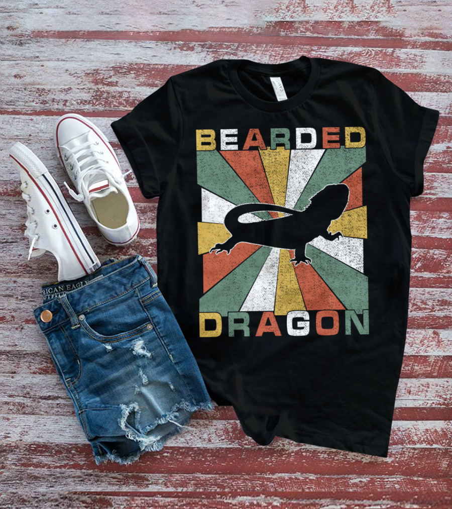 Bearded Dragon Retro 70s Vintage Silhouette Sunburst T-Shirt