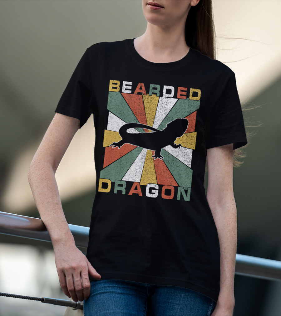 Bearded Dragon Retro 70s Vintage Silhouette Sunburst T-Shirt