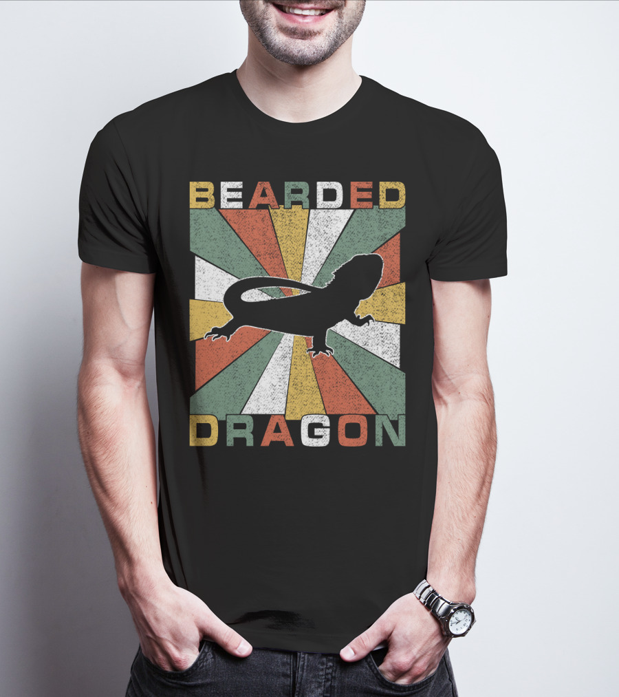Bearded Dragon Retro 70s Vintage Silhouette Sunburst T-Shirt