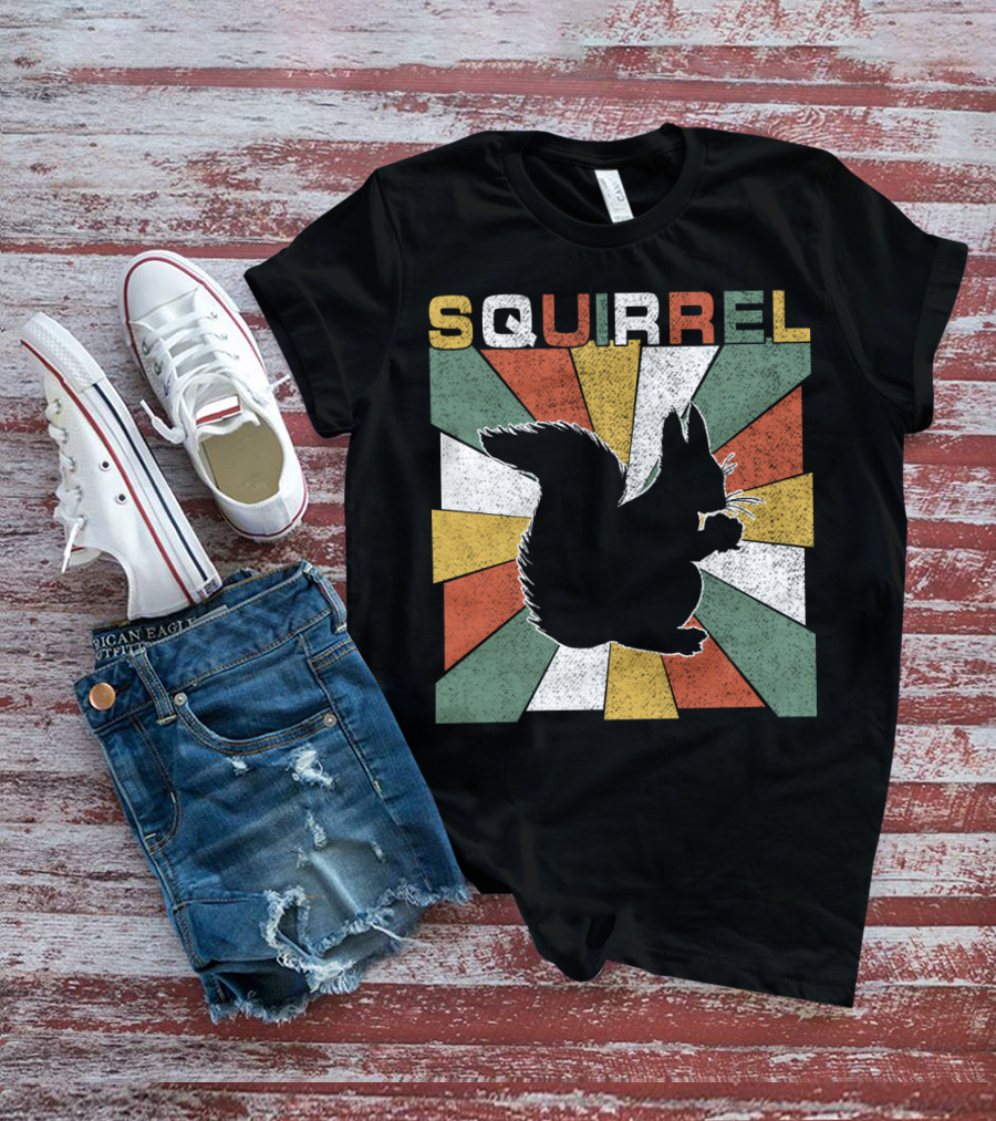 Squirrel Retro 70s Silhouette Vintage Colors T-Shirt