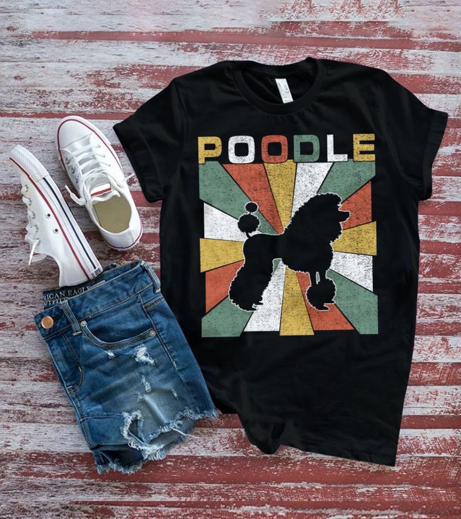 Poodle Silhouette Retro 70s Colorful Burst T-Shirt