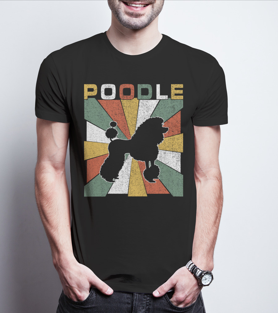 Poodle Silhouette Retro 70s Colorful Burst T-Shirt