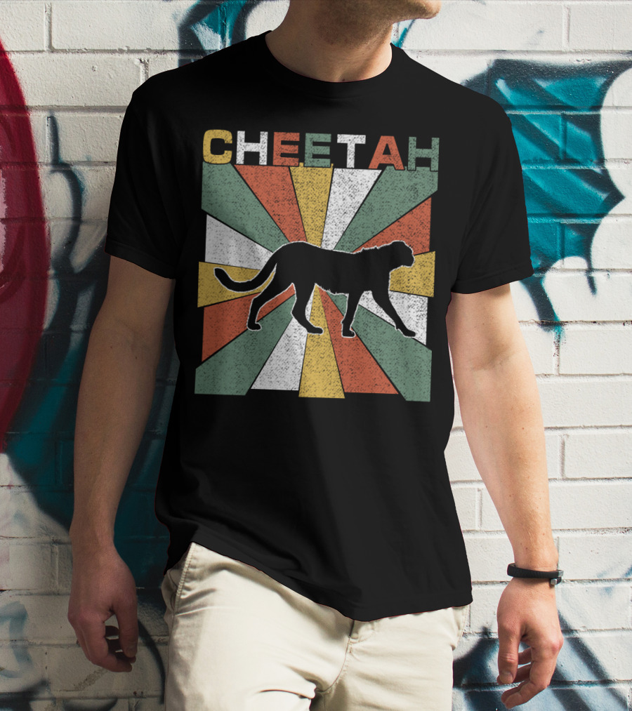 Cheetah Silhouette Retro 70s Vintage Stripes T-Shirt