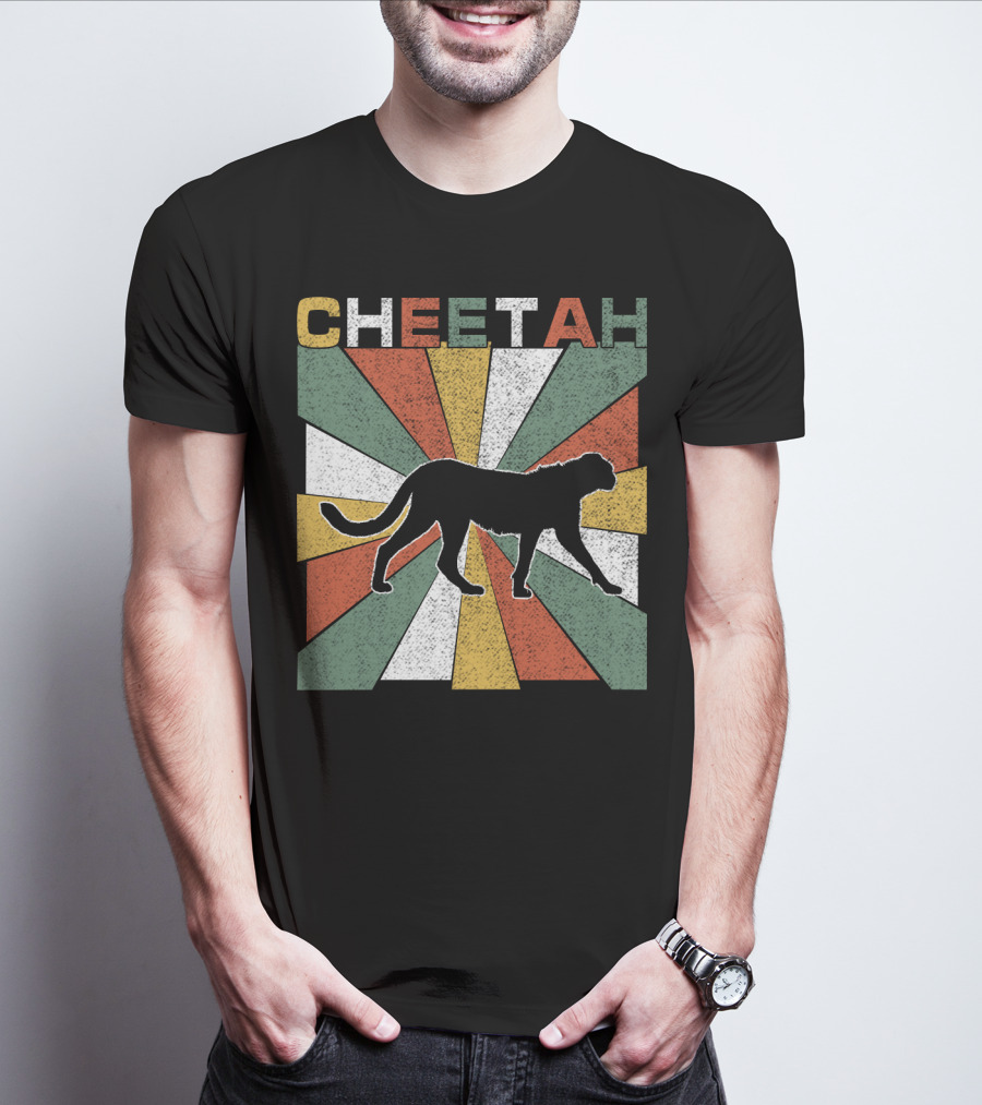 Cheetah Silhouette Retro 70s Vintage Stripes T-Shirt