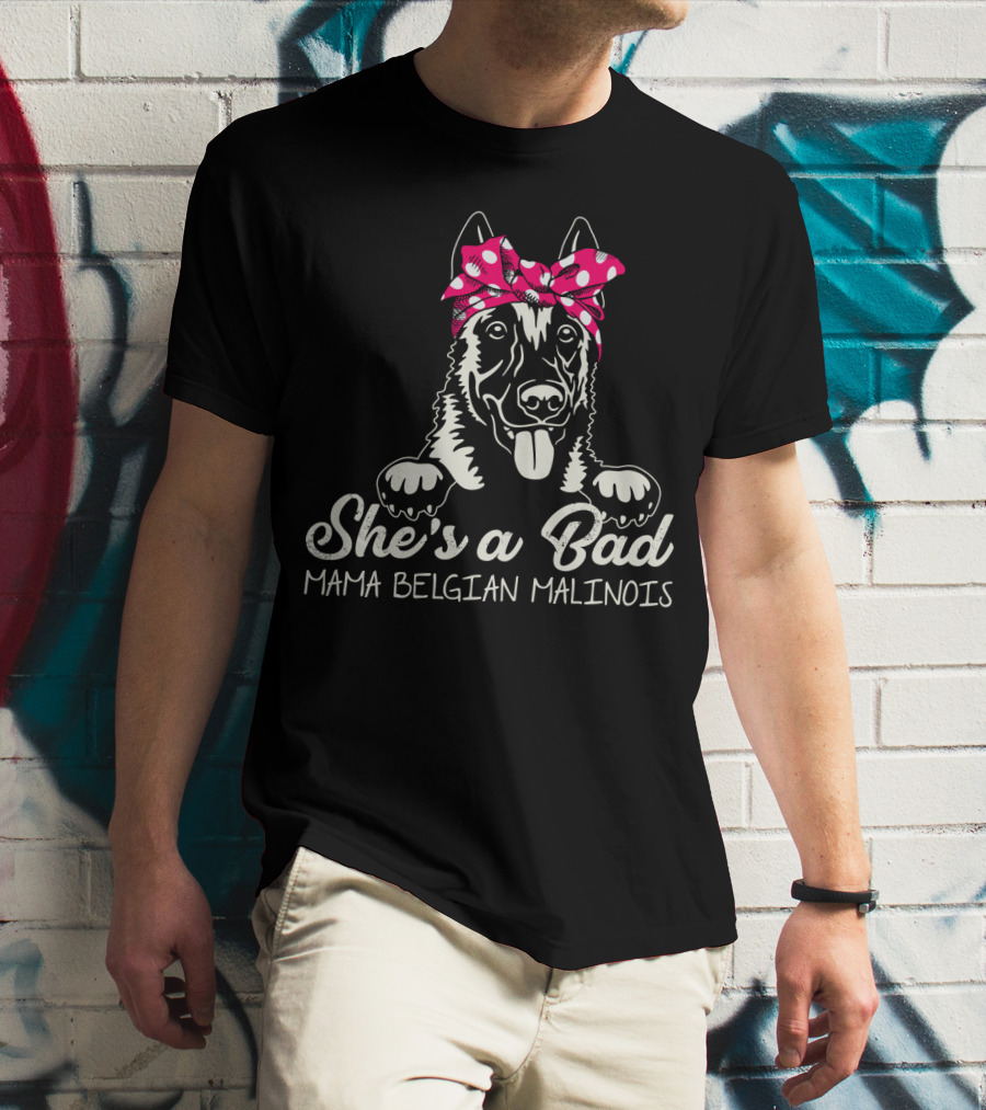 She's A Bad Mama Belgian Malinois With Bandana T-Shirt