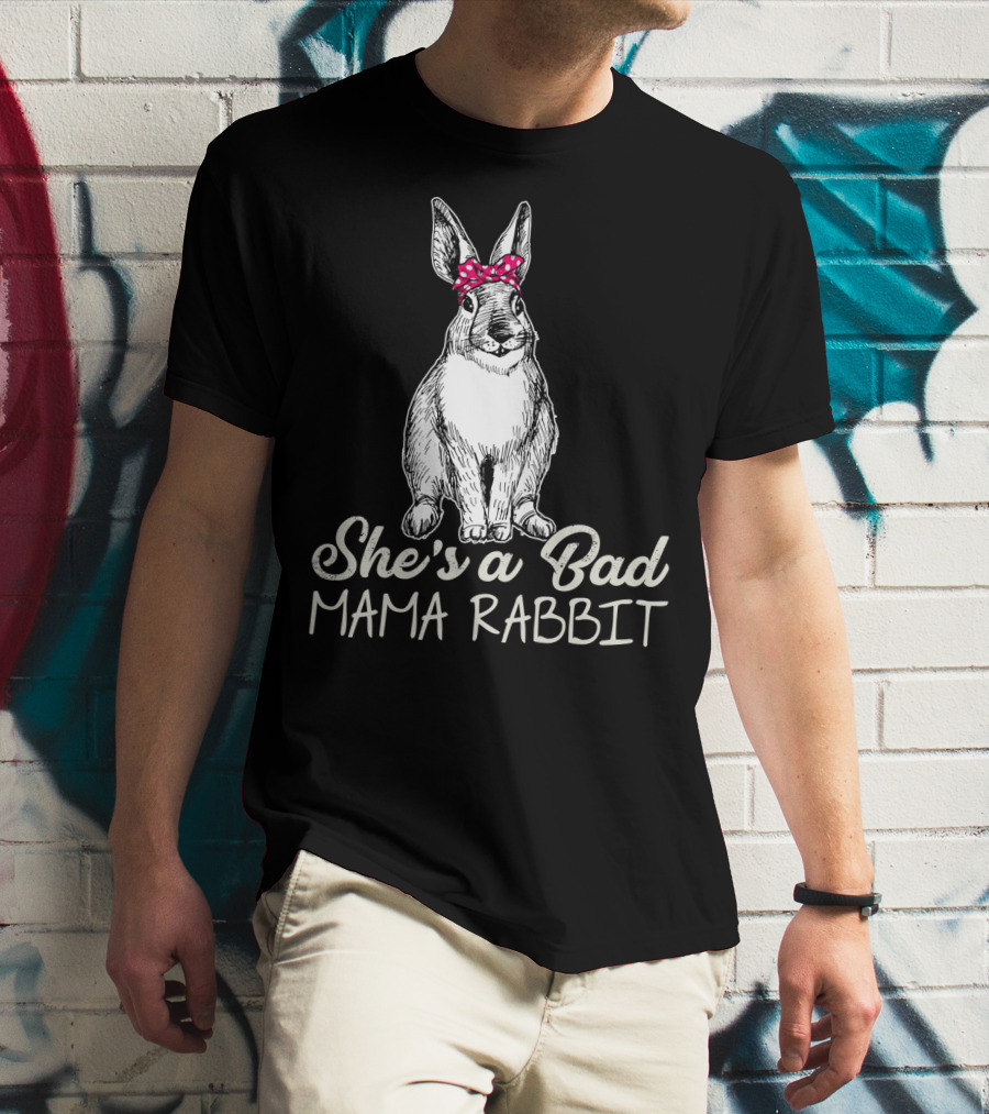 She's A Bad Mama Rabbit With Polka Dot Bow T-Shirt