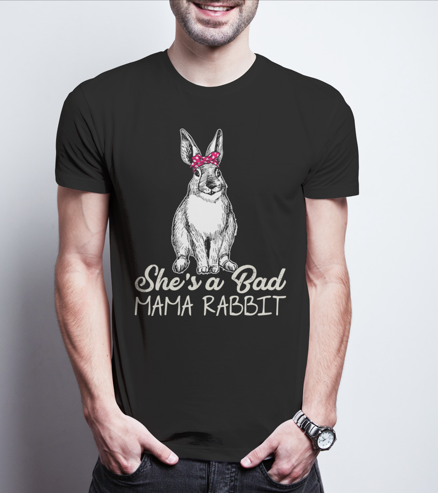 She's A Bad Mama Rabbit With Polka Dot Bow T-Shirt