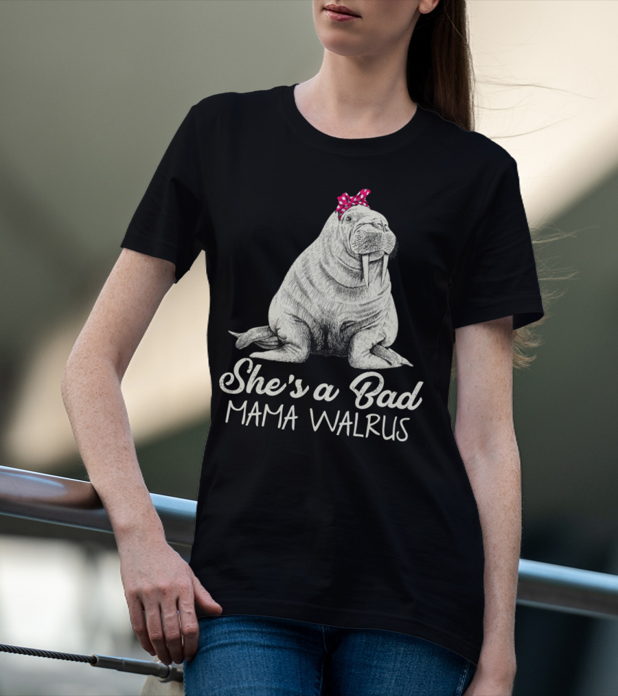 She's A Bad Mama Walrus With Red Polka Dot Bow T-Shirt